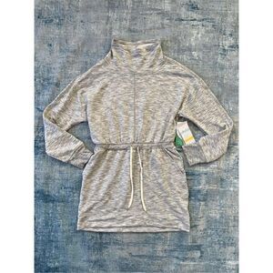 NWT! Zella Peaceful Funnel Neck Tie Waist Sweatshirt Grey Light Heather Small